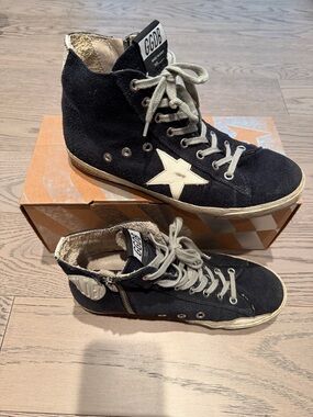 Golden Goose Black Suede High-Top Sneakers with Cream Star